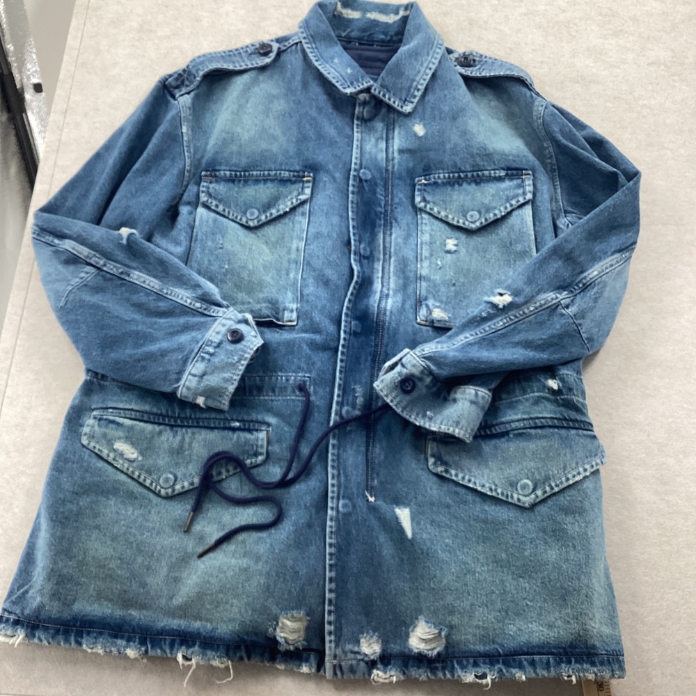 Polo Ralph Lauren Quilted Vest Denim Field Jacket Distressed Blue Medium